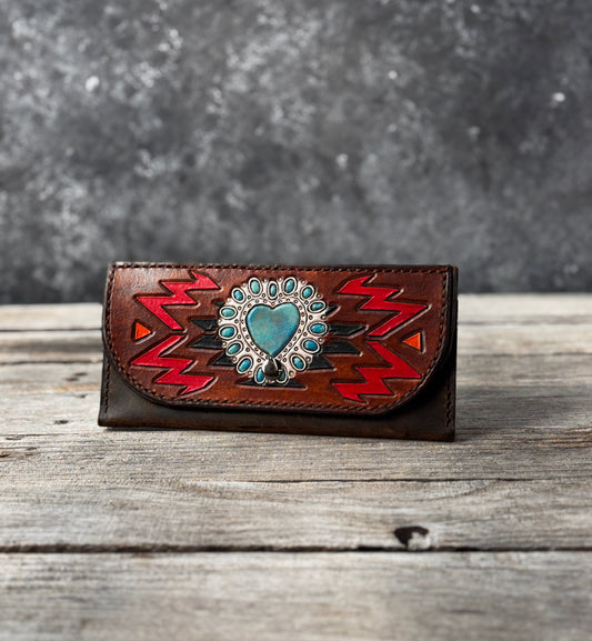 Tribal Turquoise Heart 3 Card Ladies Clutch Wallet