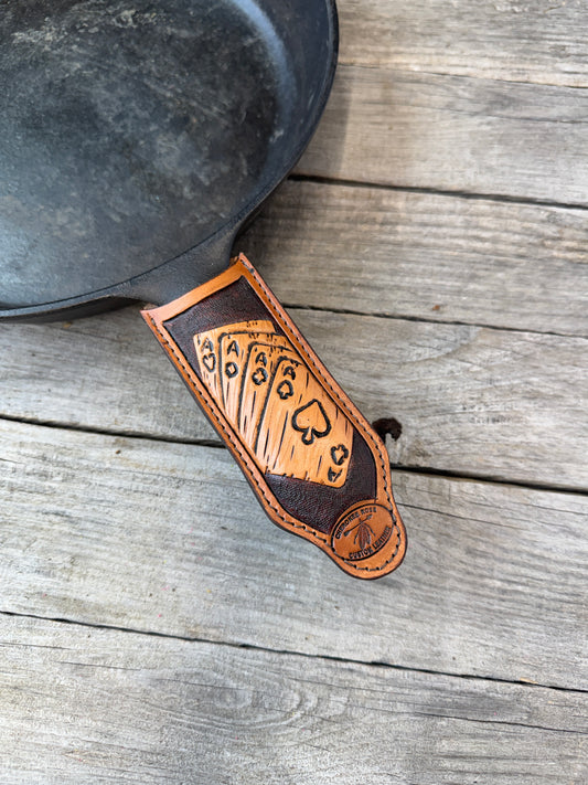 Hand Tooled Leather Cast Iron Skillet Handle Cover – 4 Aces