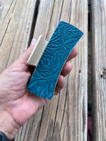 4 Inch Blue Embossed Leather on Cream Hair Claw Clip