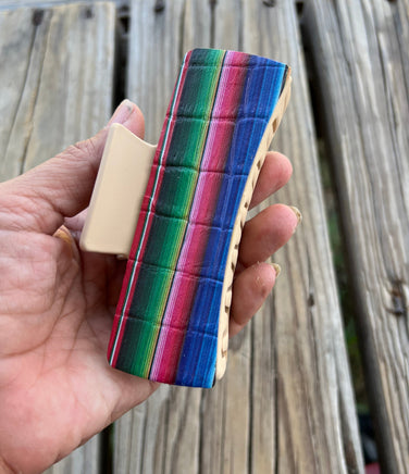 4 Inch Serape Leather Design on Beige Hair Claw Clip