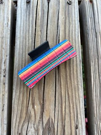 4 Inch Serape Leather Design on Black Hair Claw Clip