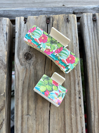 Cactus with Cream Hair Claw Clip