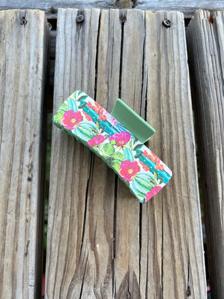 4 Inch Cactus Design Mint Green Hair Claw Clip