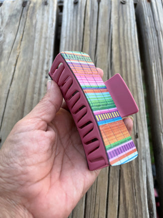 4 Inch Serape Leather Design on Pink Hair Claw Clip