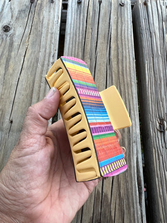 4 Inch Serape Leather Design on Yellow Hair Claw Clip