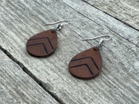 Small Lined Teardrop Leather Earrings