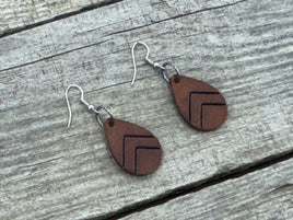 Small Lined Teardrop Leather Earrings