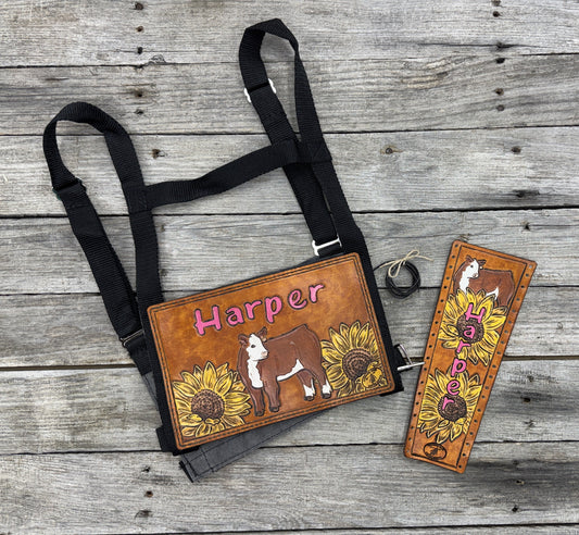 The Heritage Show Set | Custom Leather Livestock Show Harness & Matching Show Stick Wrap