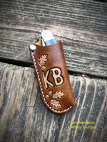 Custom Order- Vertical Style Carved Leather Pocket Knife Sheath
