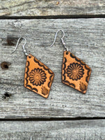 Diamond Flower Stamped Leather Earrings