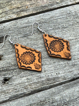 Diamond Flower Stamped Leather Earrings