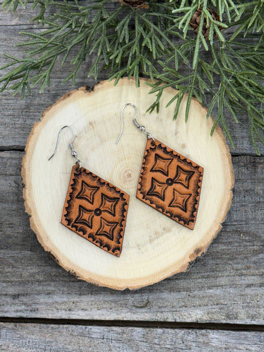 Diamond Geometric Leather Earrings