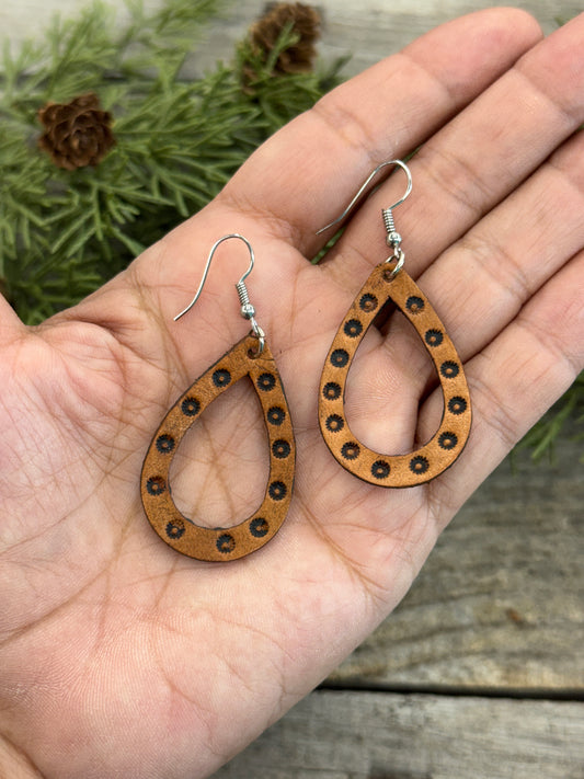 Dotted Teardrop Leather Earrings