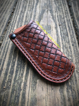 Custom Order- Vertical Style Stamped Leather Pocket Knife Sheath