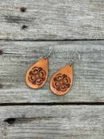 Geometric Stamped Teardrop Leather Earrings