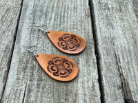 Geometric Stamped Teardrop Leather Earrings