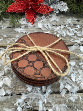 Geometric Hand Stamped Leather Coaster Set of 4