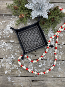 Hand-tooled black leather valet tray with dragon scale stamping, handmade by Cherokee Rose Custom Leather in East Texas.