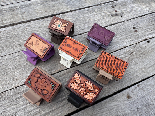 Hand Stamped Leather Hair Clips – 2” Mini Western Clips