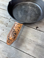 Leather Cast Iron Skillet Handle Cover – Carved Floral