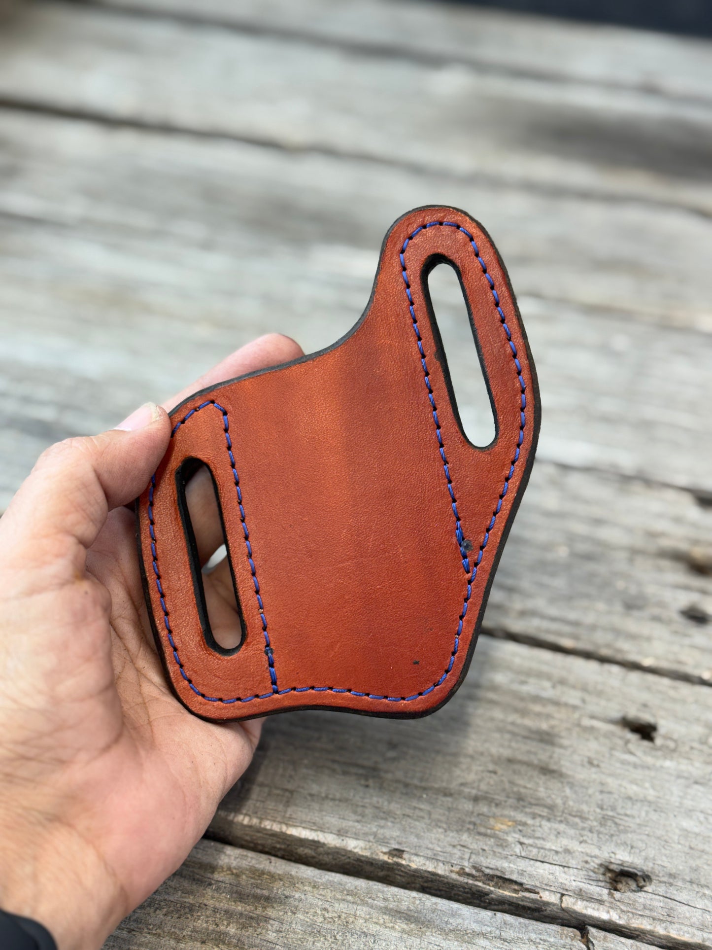Plain Leather Knife Sheath | Handmade Wide Slanted Pancake Pocket Knife Sheath