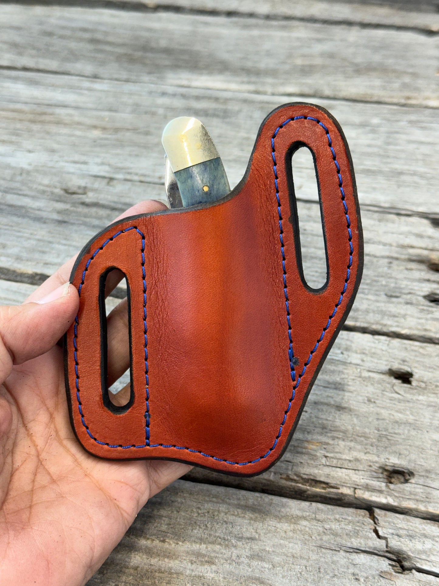 Plain Leather Knife Sheath | Handmade Wide Slanted Pancake Pocket Knife Sheath