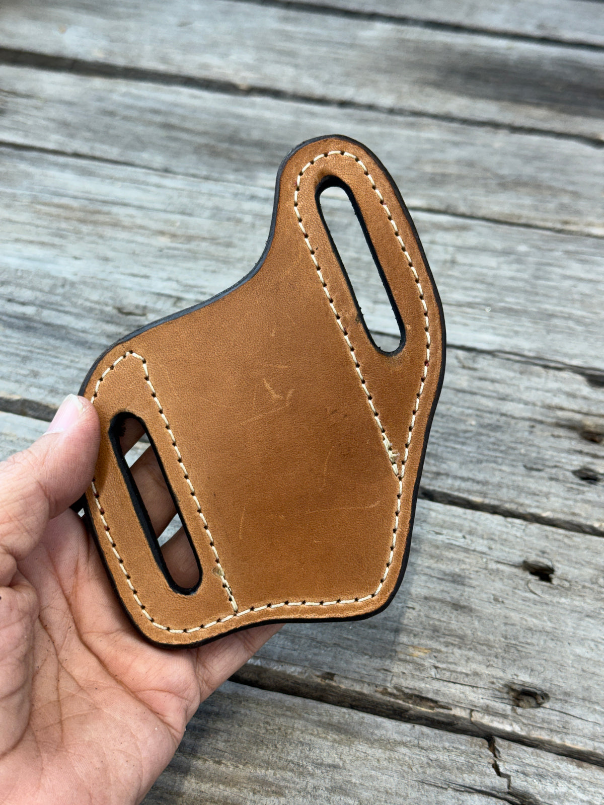 Plain Leather Knife Sheath | Handmade Wide Slanted Pancake Pocket Knife Sheath