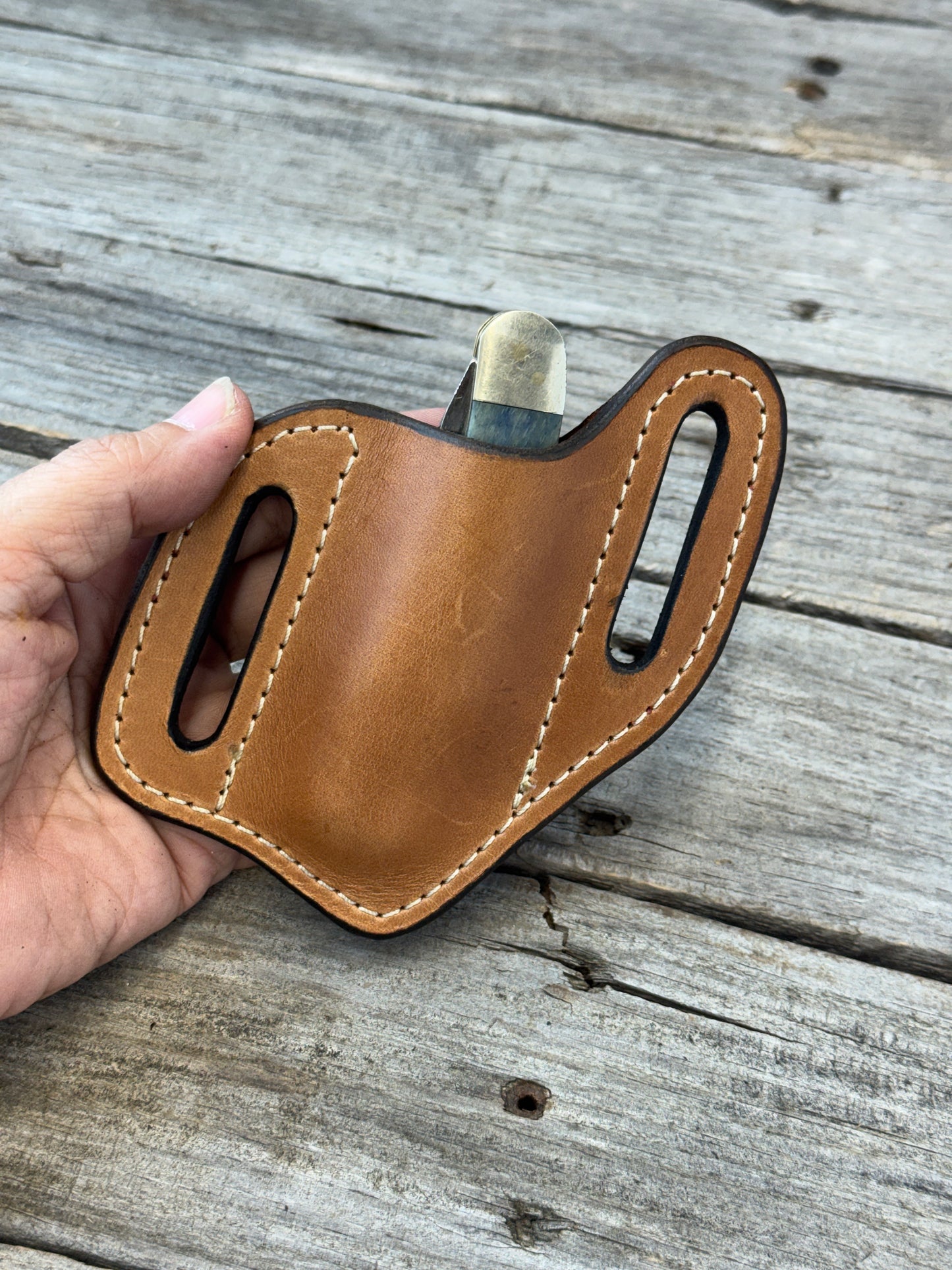 Plain Leather Knife Sheath | Handmade Wide Slanted Pancake Pocket Knife Sheath