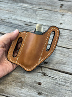 Plain Leather Knife Sheath | Handmade Wide Slanted Pancake Pocket Knife Sheath
