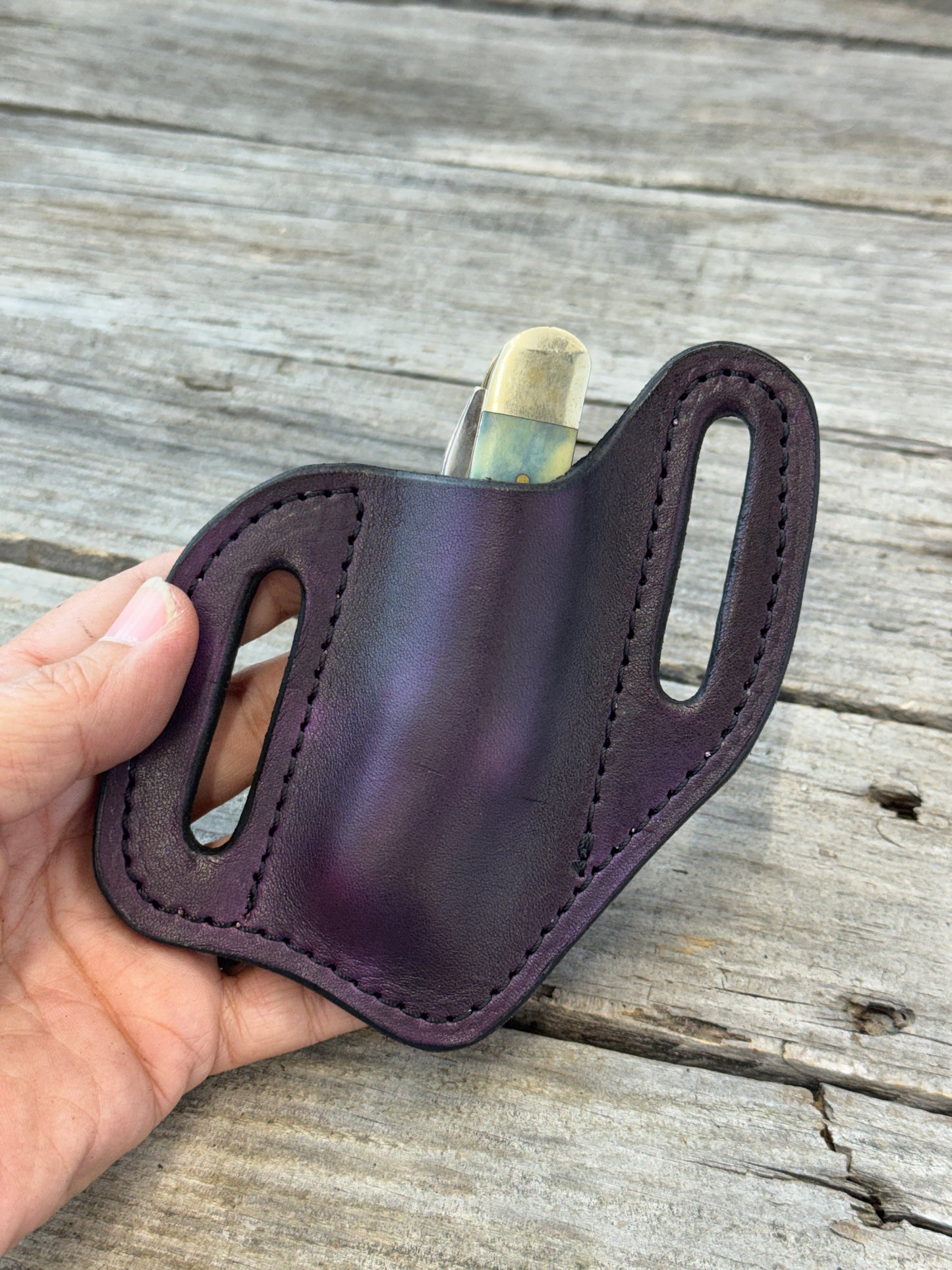 Plain Leather Knife Sheath | Handmade Wide Slanted Pancake Pocket Knife Sheath