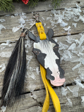 Hand Painted Black and White Paint Horse Face Key Chain