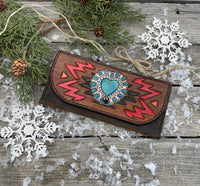 Tribal Turquoise Heart 3 Card Ladies Clutch Wallet