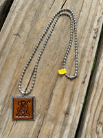 Fancy Scroll Hand Stamped Letter A Initial Leather Necklace