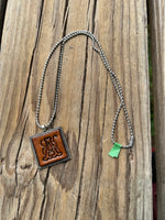 Fancy Scroll Hand Stamped Letter A Initial Leather Necklace