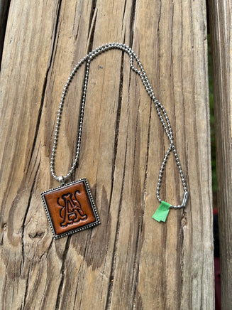 Fancy Scroll Hand Stamped Letter A Initial Leather Necklace