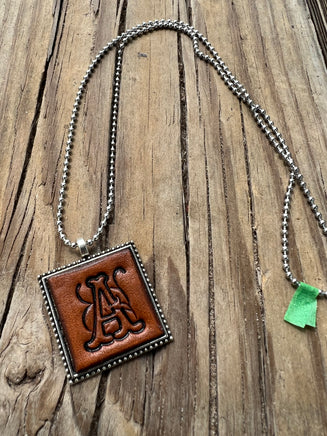 Fancy Scroll Hand Stamped Letter A Initial Leather Necklace