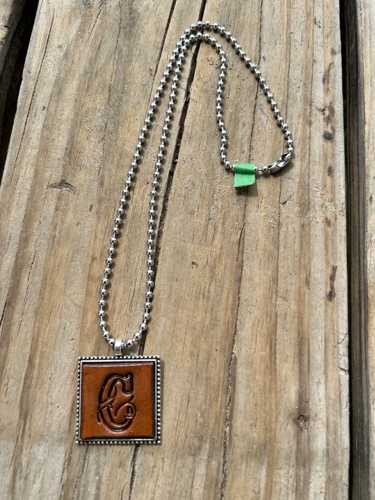 Fancy Scroll Letter 'C' Initial Leather Pendant Necklace