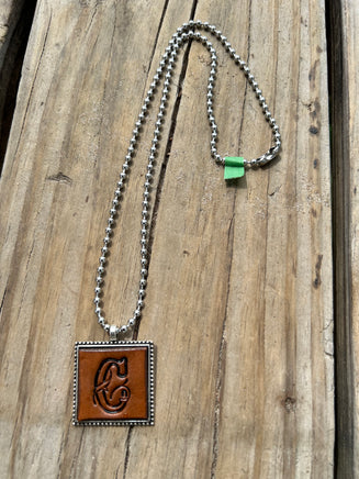 Fancy Scroll Letter 'C' Initial Leather Pendant Necklace