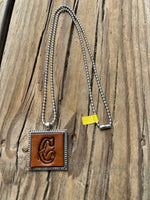 Fancy Scroll Letter 'C' Initial Leather Pendant Necklace