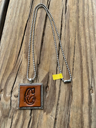 Fancy Scroll Letter 'C' Initial Leather Pendant Necklace