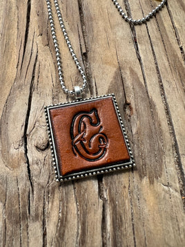 Fancy Scroll Letter 'C' Initial Leather Pendant Necklace