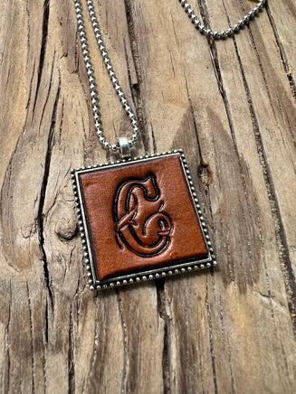 Fancy Scroll Letter 'C' Initial Leather Pendant Necklace