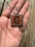 Fancy Scroll Letter 'C' Initial Leather Pendant Necklace