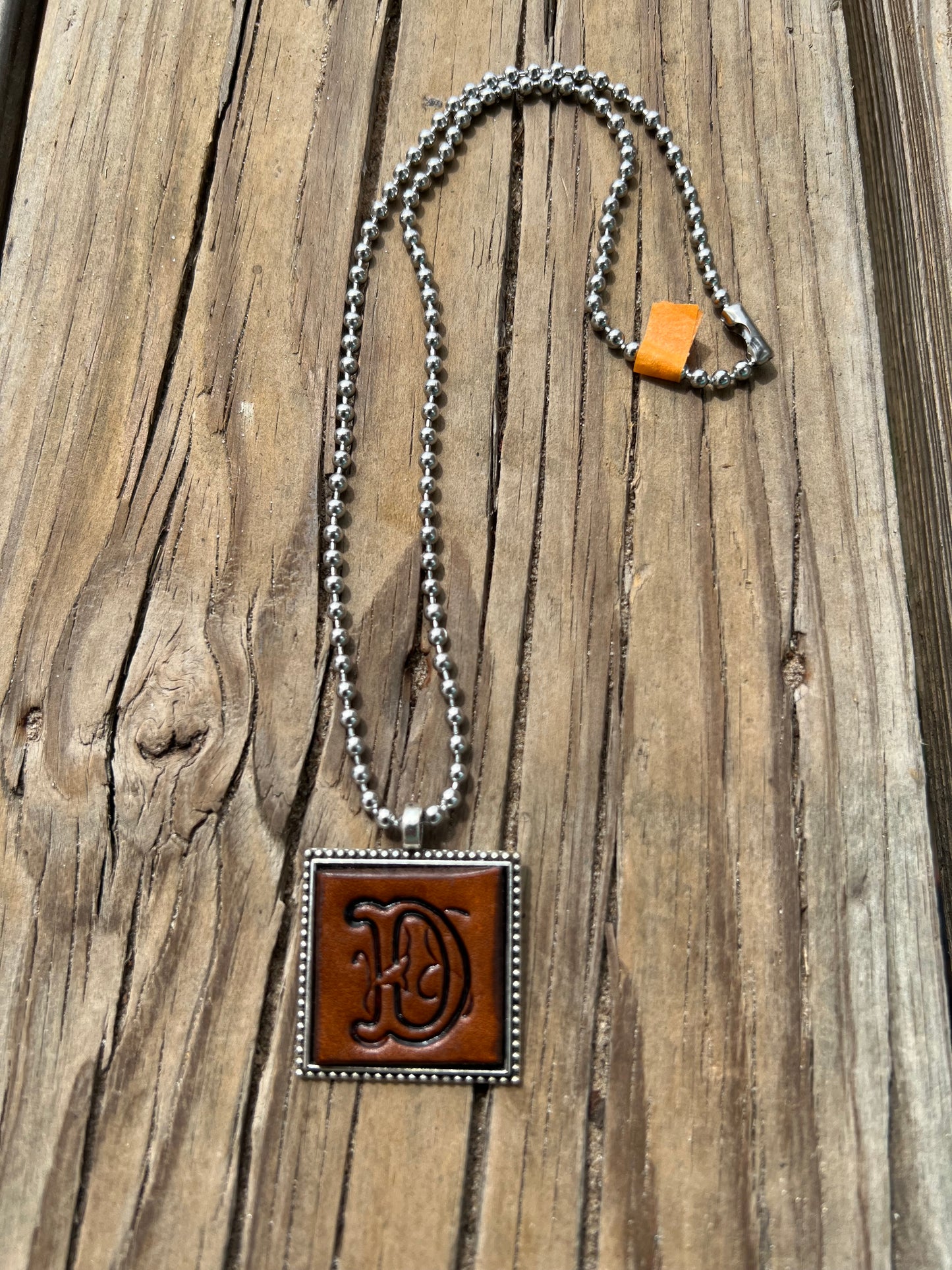 Fancy Scroll Letter 'D' Initial Leather Pendant Necklace