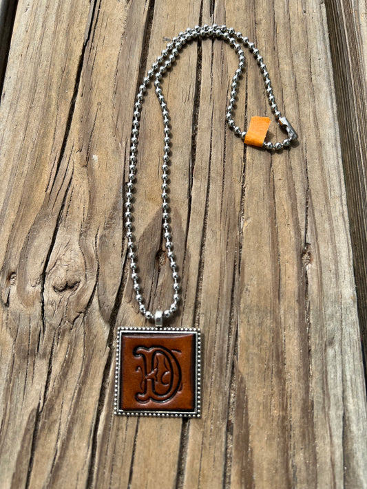 Fancy Scroll Letter 'D' Initial Leather Pendant Necklace