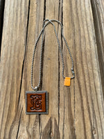 Fancy Scroll Letter 'E' Initial Leather Pendant Necklace