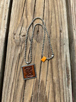 Fancy Scroll Letter 'E' Initial Leather Pendant Necklace