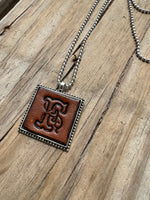 Fancy Scroll Letter 'F' Initial Leather Pendant Necklace