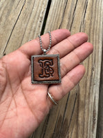 Fancy Scroll Letter 'F' Initial Leather Pendant Necklace