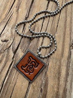 Fancy Scroll Letter 'F' Initial Leather Pendant Necklace